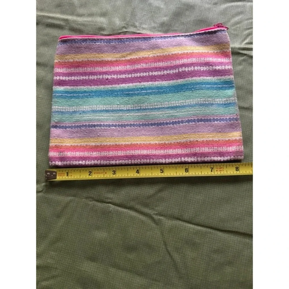 Multicolor Striped Woven Fabric Pencil Bag School Pouch